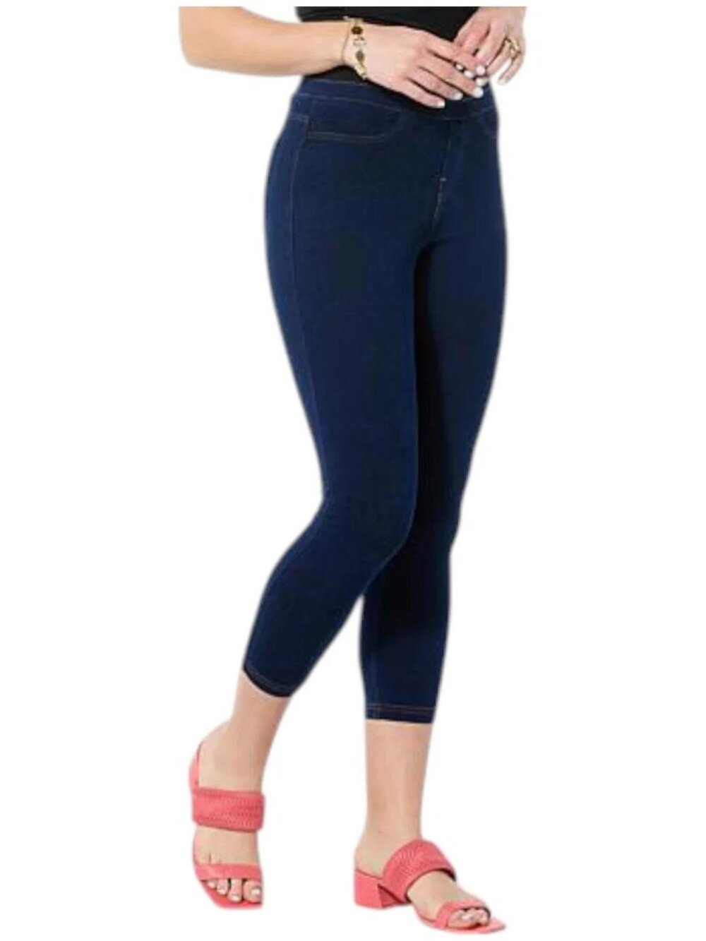 Hue Women's Stretch Denim Look Crop Jeggings in Dark Blue - Sz XS